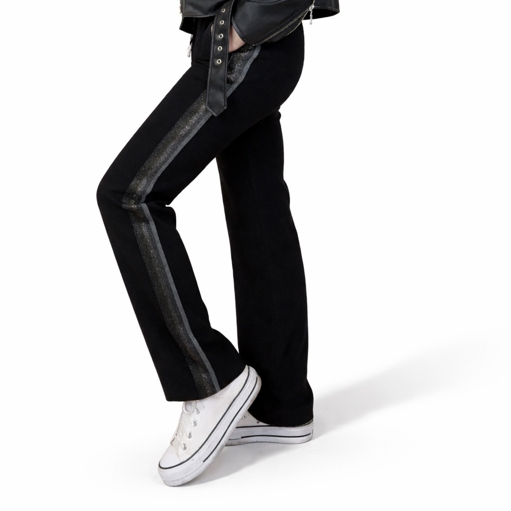 Zadig & Voltaire 42 (XL) pomy crepe track 0385 pants black metallic stripe
